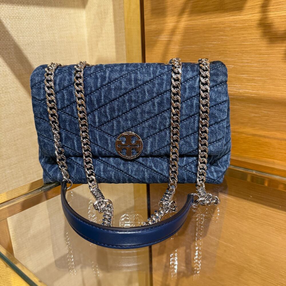NEW‼️Tory Burch Willa Chevron Denim Shoulder Bag 187315 $595